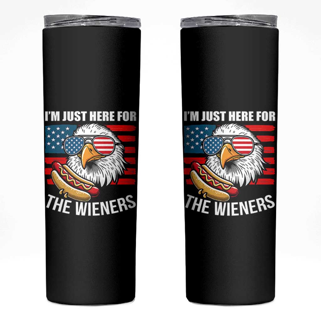 Funny I'm Just Here For The Wieners Skinny Tumbler 4th Of July Bald Eagle Hot Dog Lover - Wonder Print Shop
