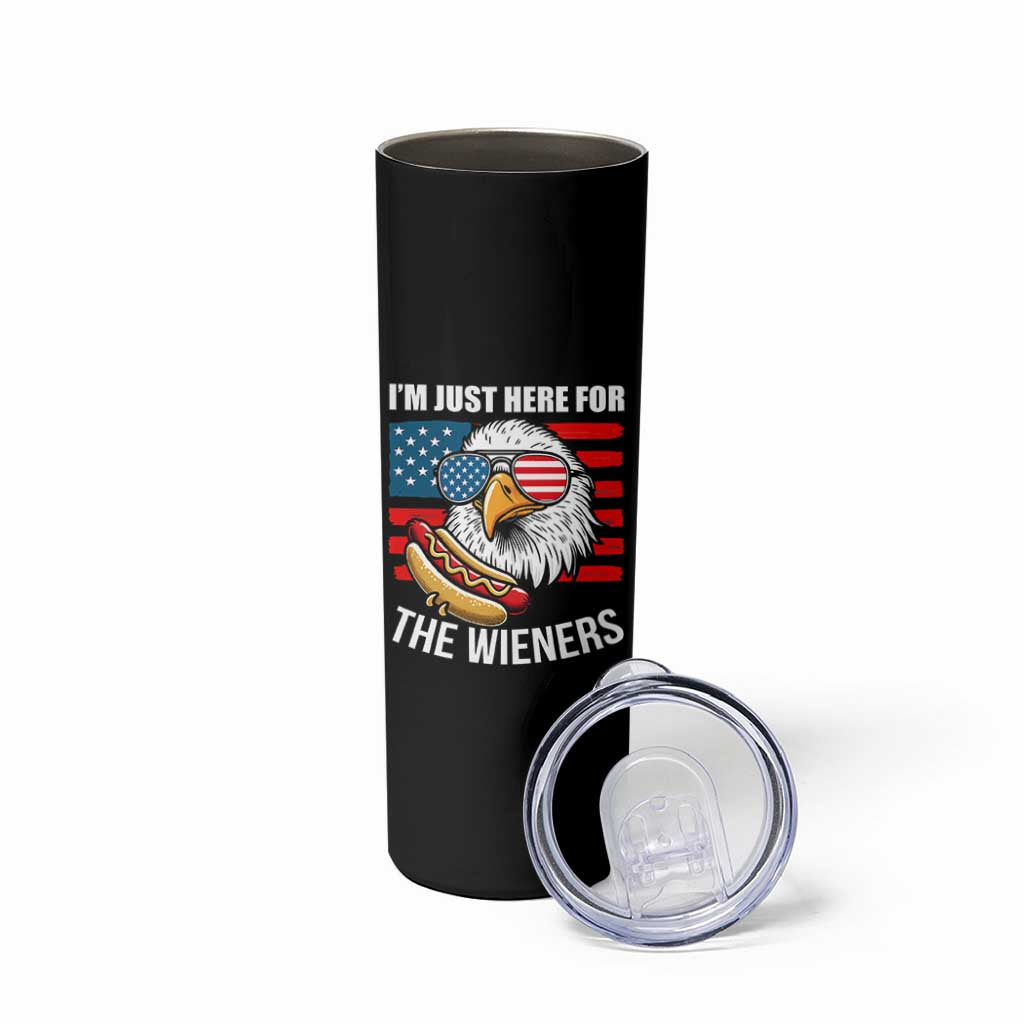 Funny I'm Just Here For The Wieners Skinny Tumbler 4th Of July Bald Eagle Hot Dog Lover - Wonder Print Shop