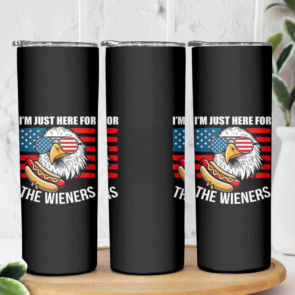 Funny I'm Just Here For The Wieners Skinny Tumbler 4th Of July Bald Eagle Hot Dog Lover - Wonder Print Shop