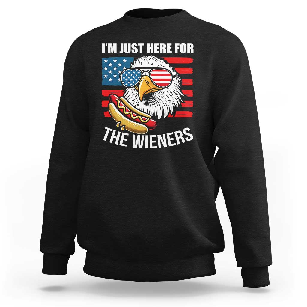 Funny I'm Just Here For The Wieners Sweatshirt 4th Of July Bald Eagle Hot Dog Lover - Wonder Print Shop