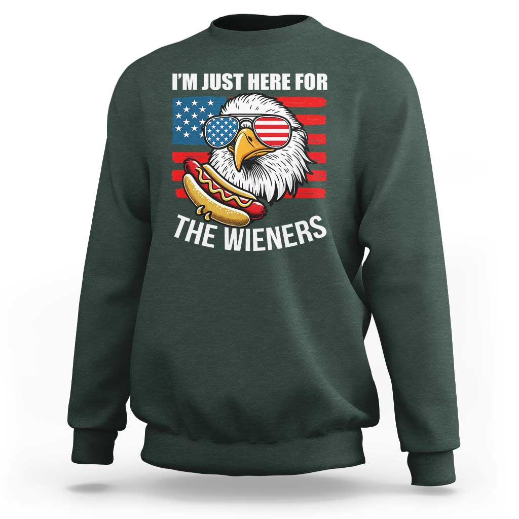 Funny I'm Just Here For The Wieners Sweatshirt 4th Of July Bald Eagle Hot Dog Lover - Wonder Print Shop