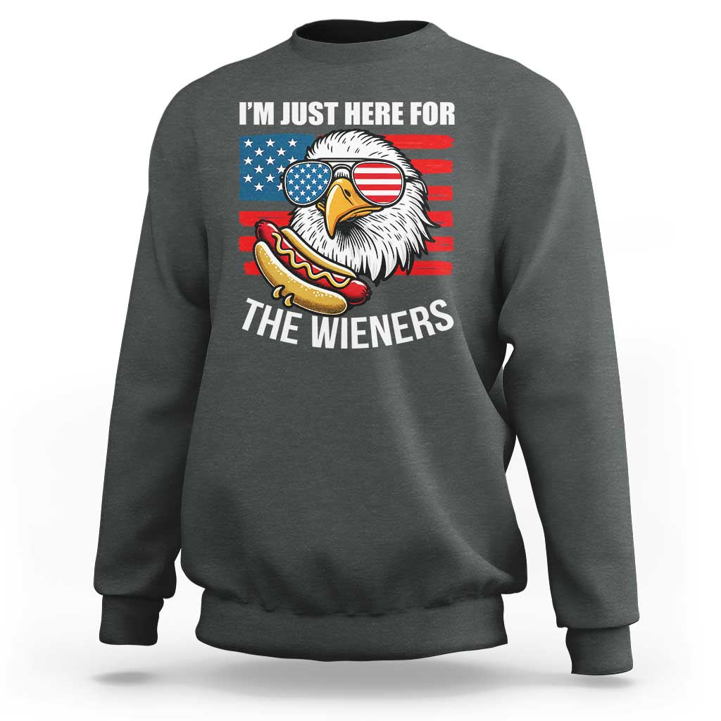 Funny I'm Just Here For The Wieners Sweatshirt 4th Of July Bald Eagle Hot Dog Lover - Wonder Print Shop