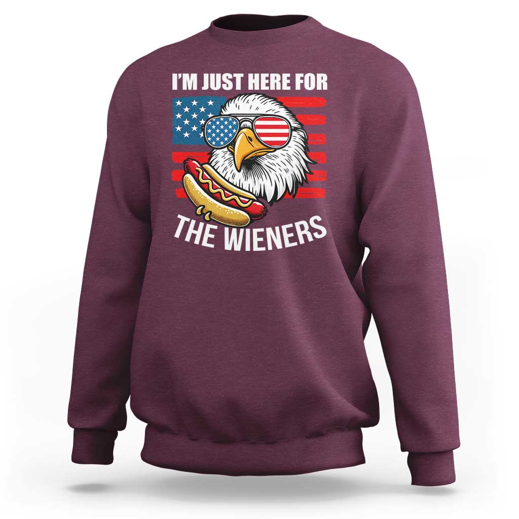 Funny I'm Just Here For The Wieners Sweatshirt 4th Of July Bald Eagle Hot Dog Lover - Wonder Print Shop
