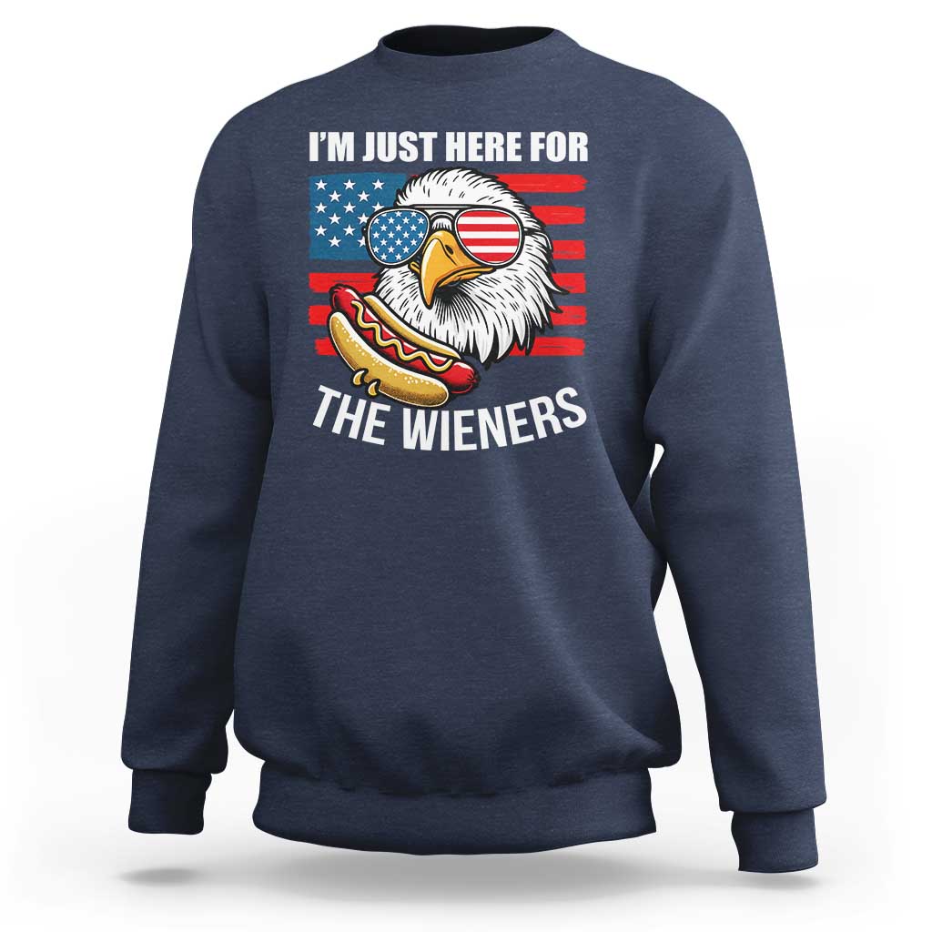 Funny I'm Just Here For The Wieners Sweatshirt 4th Of July Bald Eagle Hot Dog Lover - Wonder Print Shop