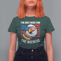 Funny I'm Just Here For The Wieners T Shirt For Women 4th Of July Bald Eagle Hot Dog Lover - Wonder Print Shop