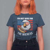 Funny I'm Just Here For The Wieners T Shirt For Women 4th Of July Bald Eagle Hot Dog Lover - Wonder Print Shop