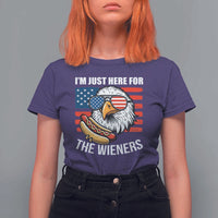 Funny I'm Just Here For The Wieners T Shirt For Women 4th Of July Bald Eagle Hot Dog Lover - Wonder Print Shop