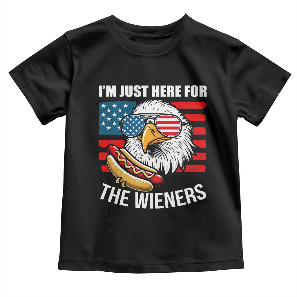 Funny I'm Just Here For The Wieners Toddler T Shirt 4th Of July Bald Eagle Hot Dog Lover - Wonder Print Shop
