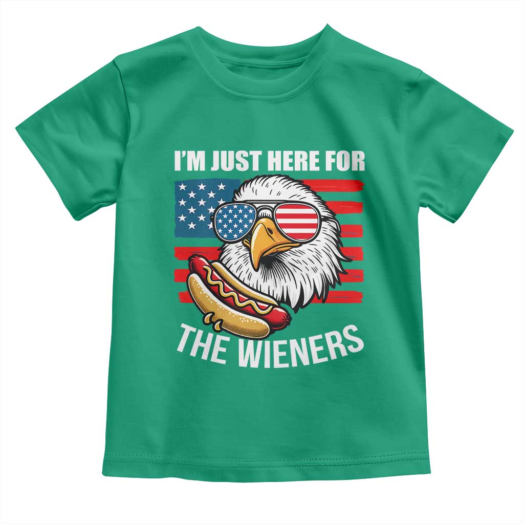 Funny I'm Just Here For The Wieners Toddler T Shirt 4th Of July Bald Eagle Hot Dog Lover - Wonder Print Shop