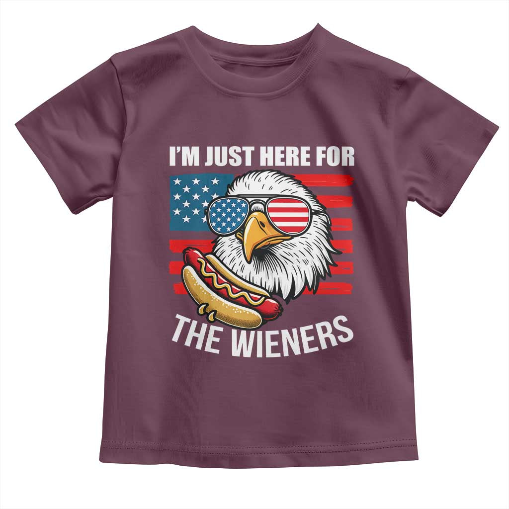 Funny I'm Just Here For The Wieners Toddler T Shirt 4th Of July Bald Eagle Hot Dog Lover - Wonder Print Shop