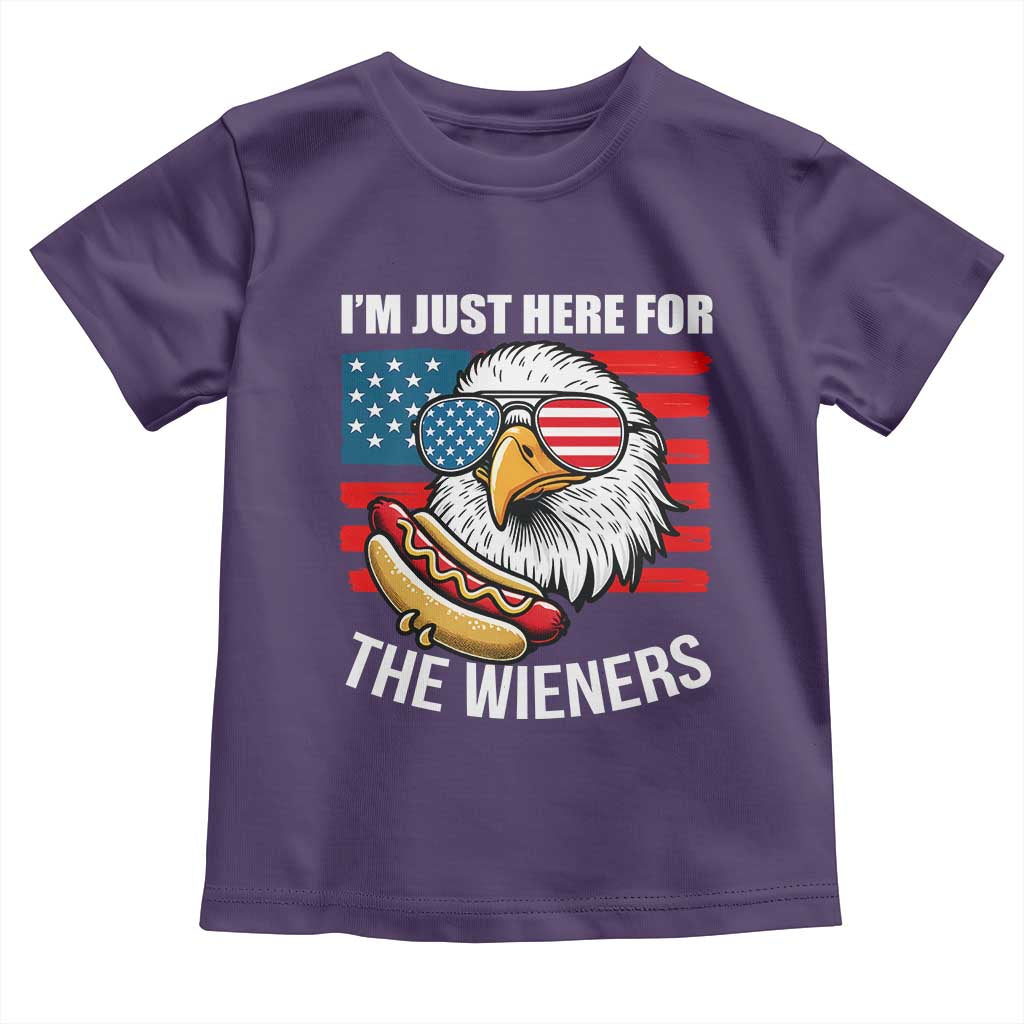 Funny I'm Just Here For The Wieners Toddler T Shirt 4th Of July Bald Eagle Hot Dog Lover - Wonder Print Shop