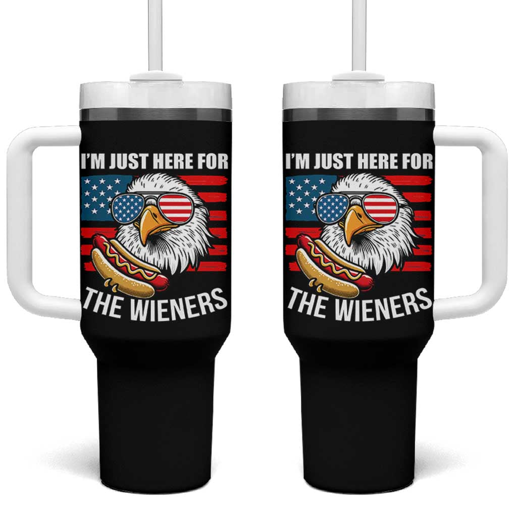 Funny I'm Just Here For The Wieners Tumbler With Handle 4th Of July Bald Eagle Hot Dog Lover - Wonder Print Shop