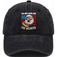 Funny I'm Just Here For The Wieners Washed Cotton Baseball Cap 4th Of July Bald Eagle Hot Dog Lover