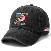 Funny I'm Just Here For The Wieners Washed Cotton Baseball Cap 4th Of July Bald Eagle Hot Dog Lover