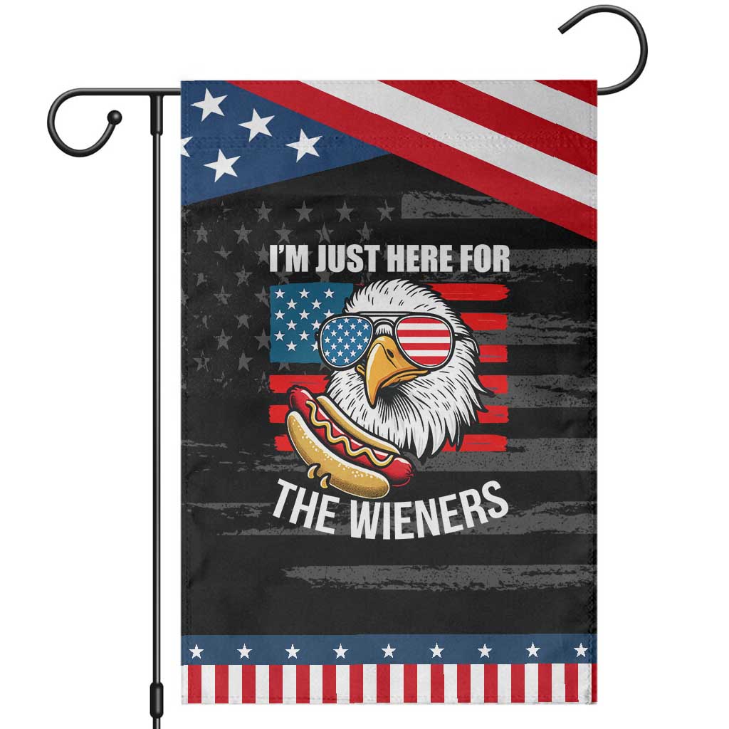 Funny I'm Just Here For The Wieners Garden Flag 4th Of July Bald Eagle Hot Dog Lover
