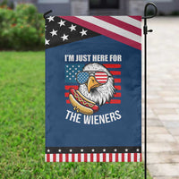Funny I'm Just Here For The Wieners Garden Flag 4th Of July Bald Eagle Hot Dog Lover