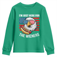 Funny I'm Just Here For The Wieners Youth Sweatshirt 4th Of July Bald Eagle Hot Dog Lover - Wonder Print Shop