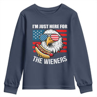 Funny I'm Just Here For The Wieners Youth Sweatshirt 4th Of July Bald Eagle Hot Dog Lover - Wonder Print Shop