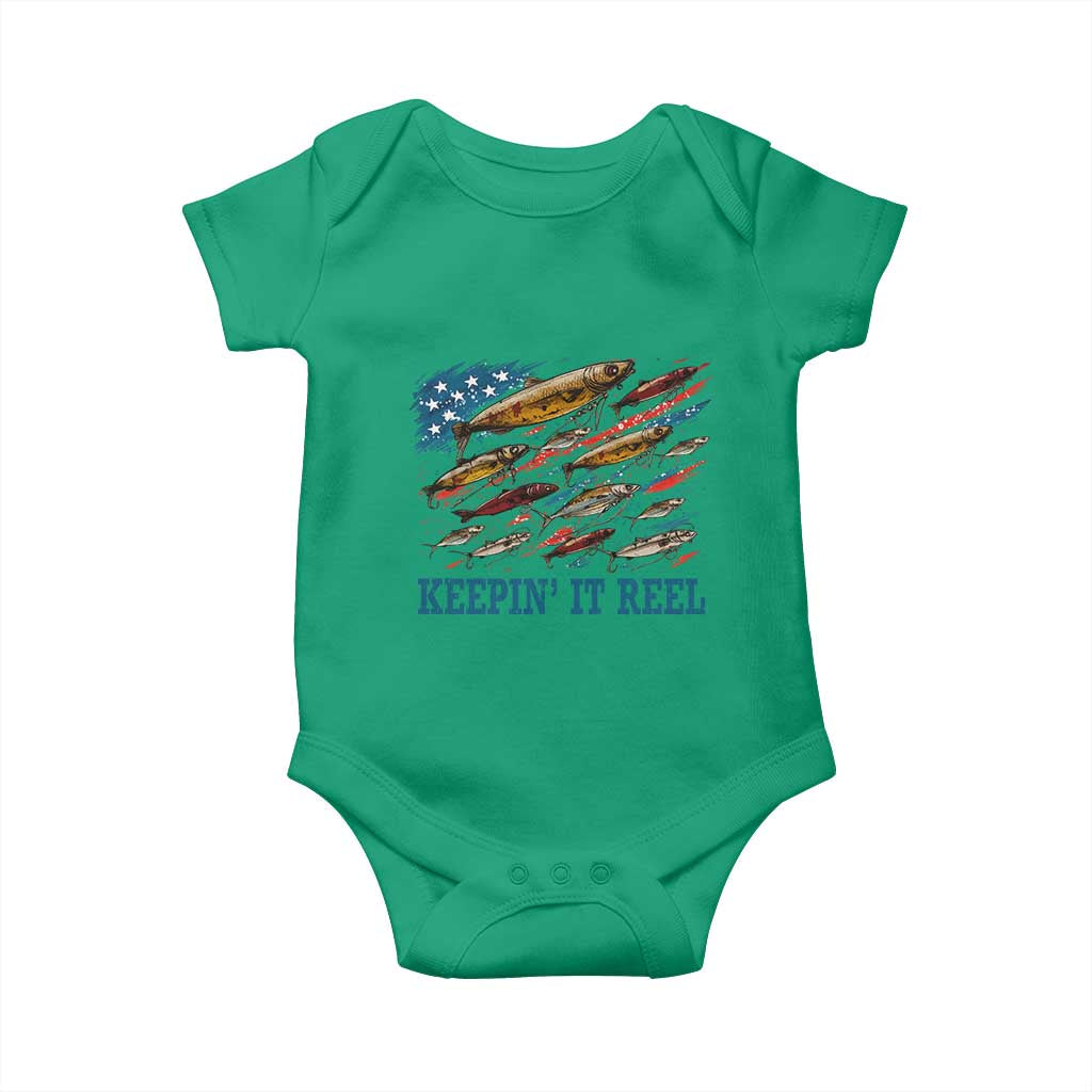 Funny Fisherman Keepin It Reel Baby Onesie Fishing Lure American Flag Bass Fishing - Wonder Print Shop