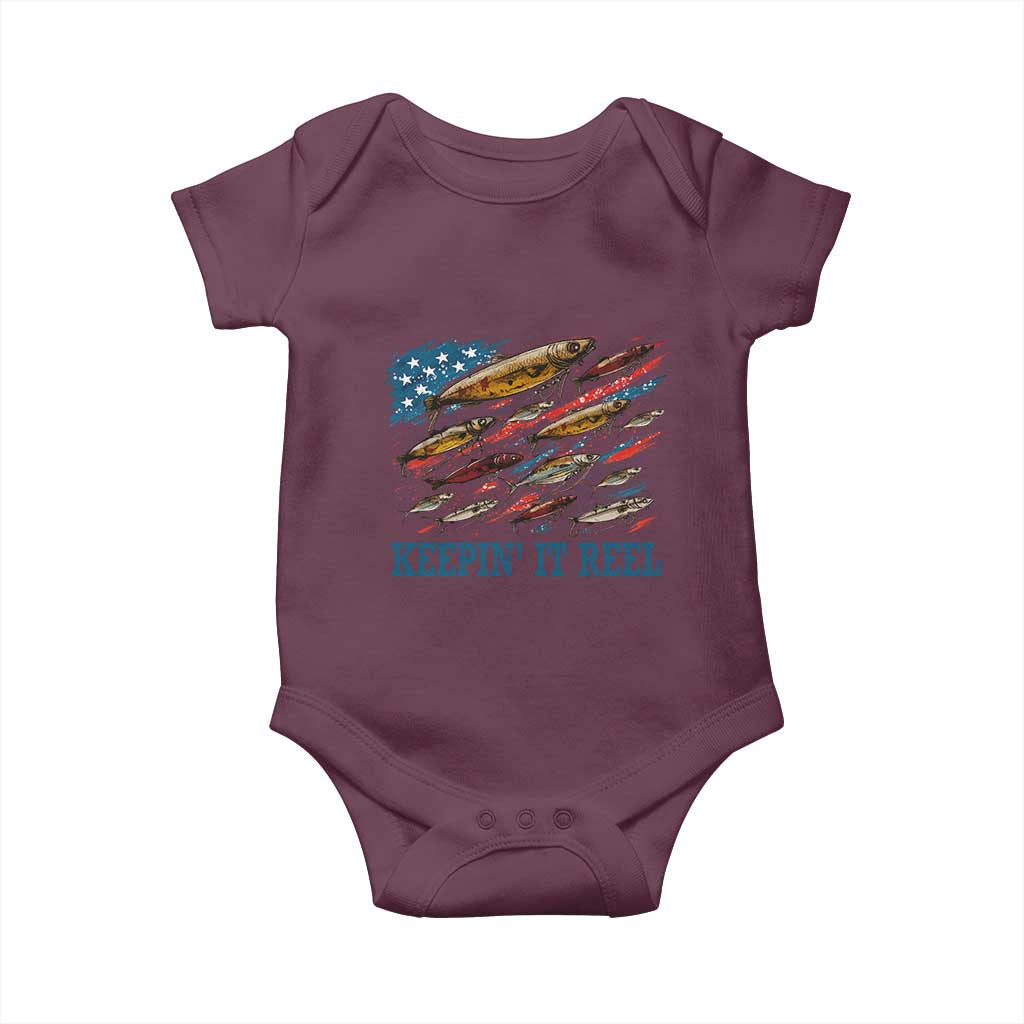 Funny Fisherman Keepin It Reel Baby Onesie Fishing Lure American Flag Bass Fishing - Wonder Print Shop