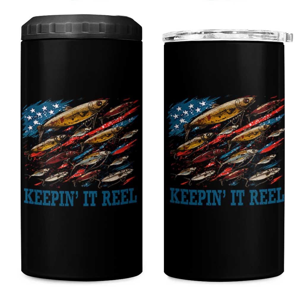 Funny Fisherman Keepin It Reel 4 in 1 Can Cooler Tumbler Fishing Lure American Flag Bass Fishing - Wonder Print Shop