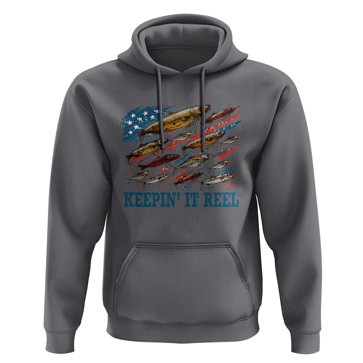 Funny Fisherman Keepin It Reel Hoodie Fishing Lure American Flag Bass Fishing - Wonder Print Shop