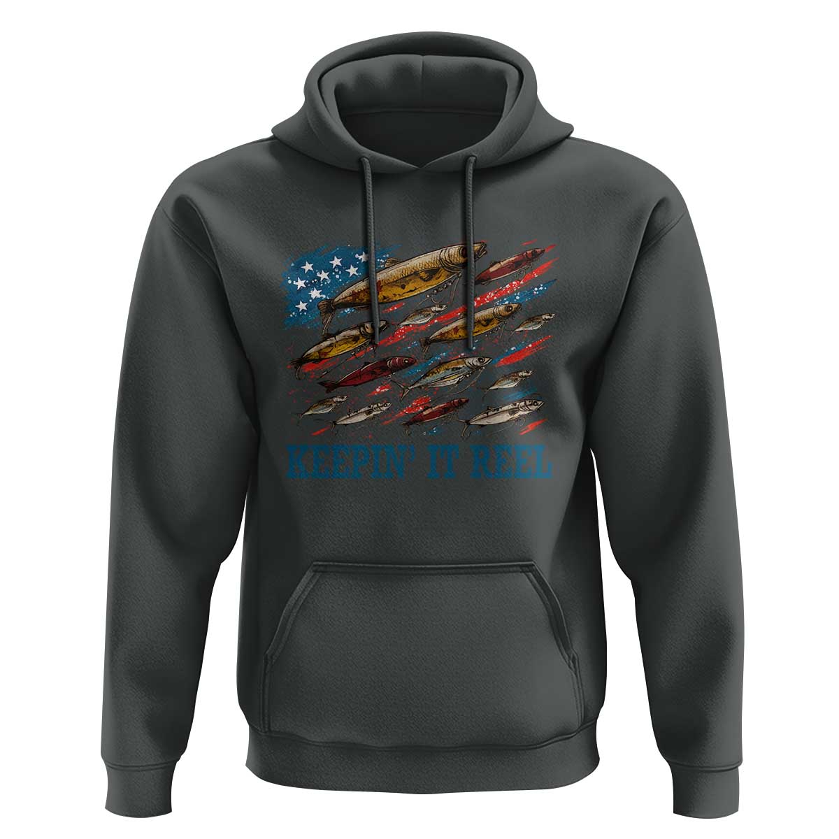 Funny Fisherman Keepin It Reel Hoodie Fishing Lure American Flag Bass Fishing - Wonder Print Shop