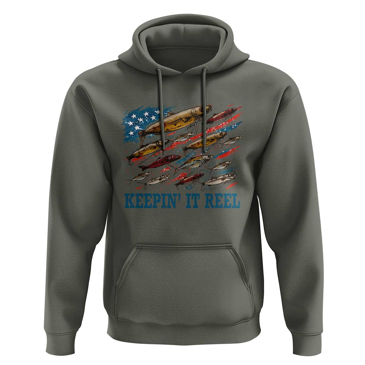 Funny Fisherman Keepin It Reel Hoodie Fishing Lure American Flag Bass Fishing - Wonder Print Shop