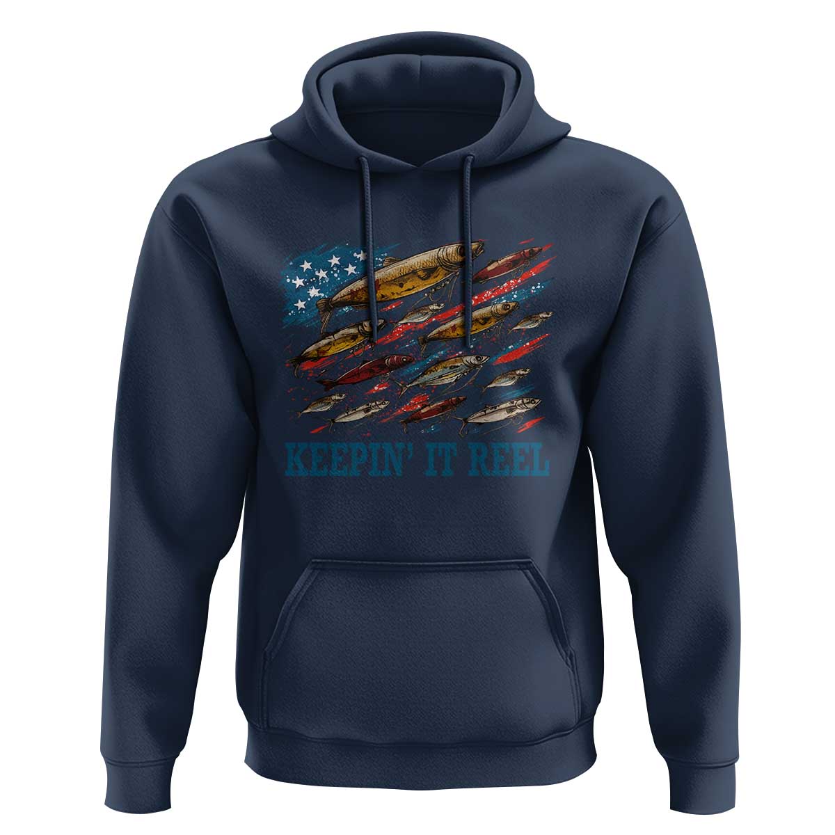 Funny Fisherman Keepin It Reel Hoodie Fishing Lure American Flag Bass Fishing - Wonder Print Shop