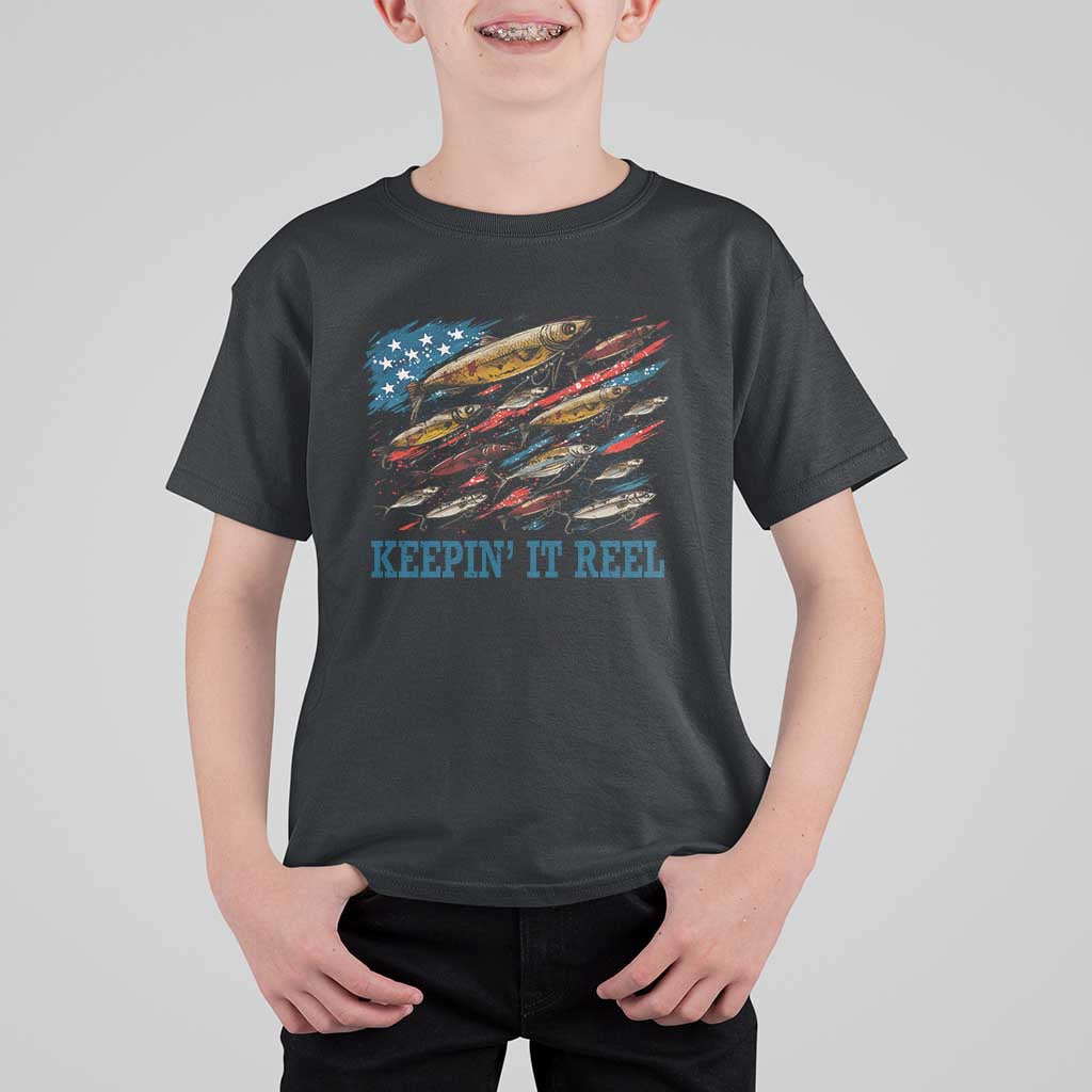 Funny Fisherman Keepin It Reel T Shirt For Kid Fishing Lure American Flag Bass Fishing - Wonder Print Shop