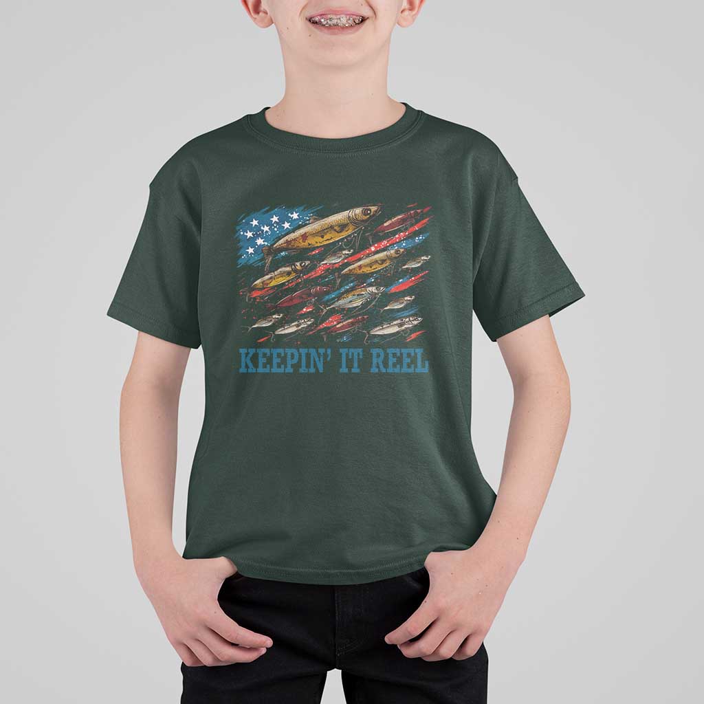 Funny Fisherman Keepin It Reel T Shirt For Kid Fishing Lure American Flag Bass Fishing - Wonder Print Shop