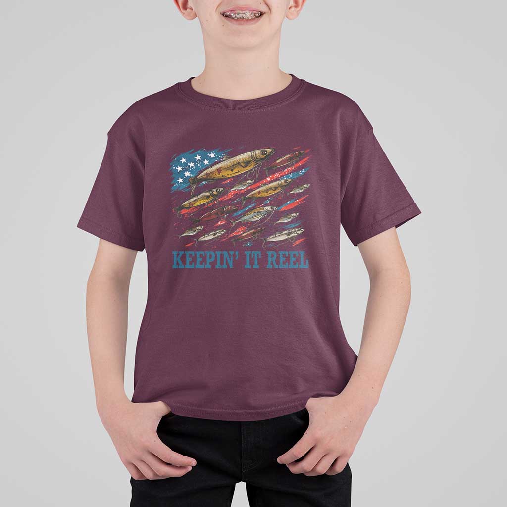 Funny Fisherman Keepin It Reel T Shirt For Kid Fishing Lure American Flag Bass Fishing - Wonder Print Shop