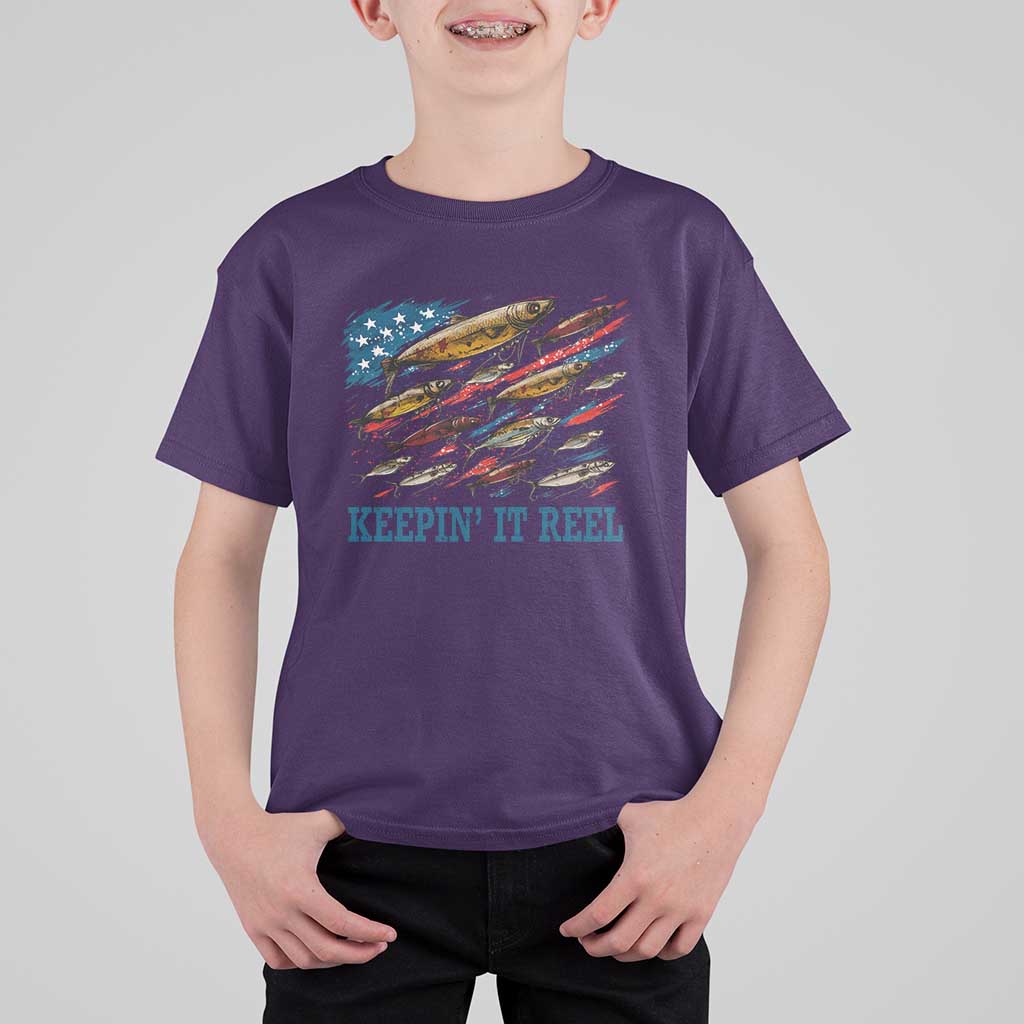 Funny Fisherman Keepin It Reel T Shirt For Kid Fishing Lure American Flag Bass Fishing - Wonder Print Shop