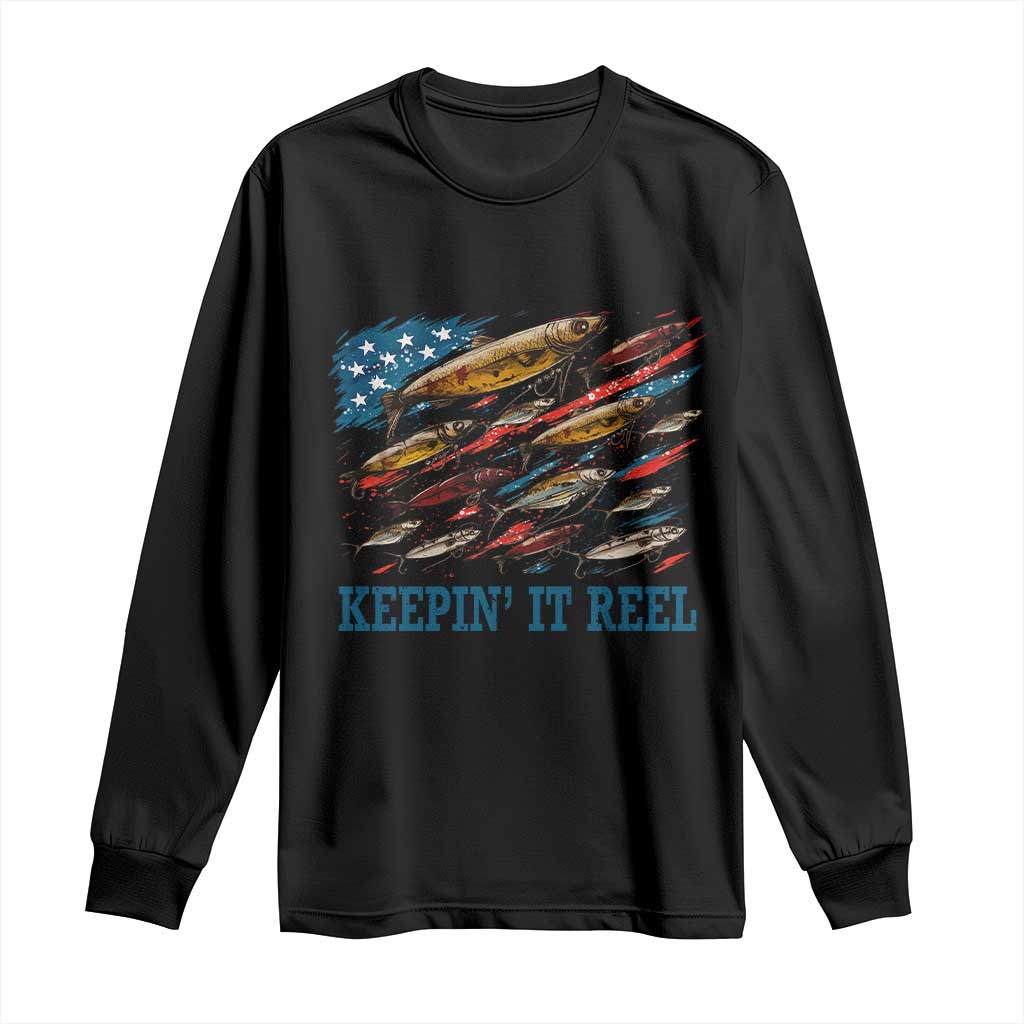 Funny Fisherman Keepin It Reel Long Sleeve Shirt Fishing Lure American Flag Bass Fishing - Wonder Print Shop