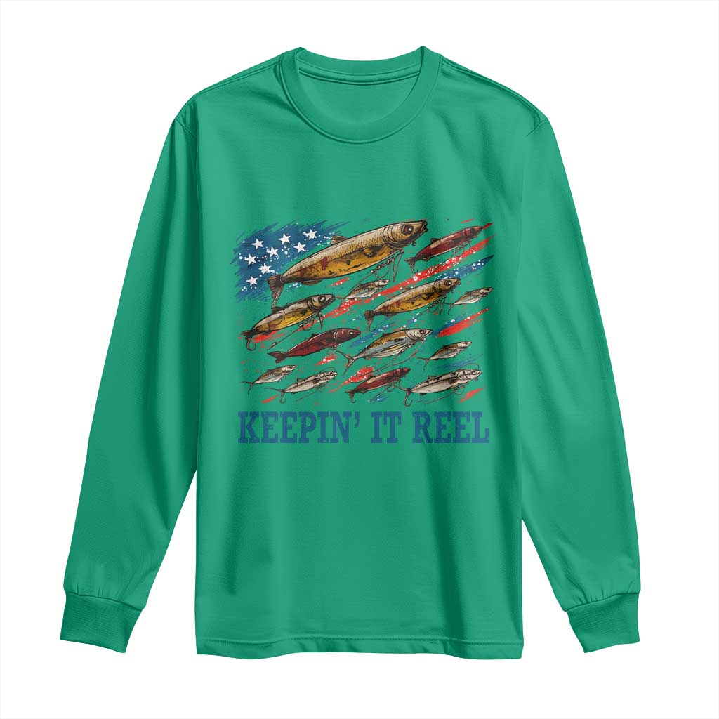 Funny Fisherman Keepin It Reel Long Sleeve Shirt Fishing Lure American Flag Bass Fishing - Wonder Print Shop
