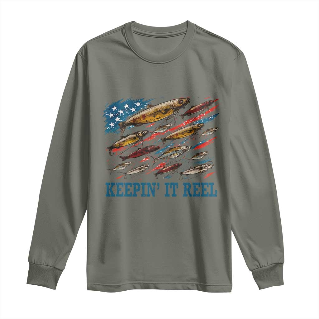 Funny Fisherman Keepin It Reel Long Sleeve Shirt Fishing Lure American Flag Bass Fishing - Wonder Print Shop
