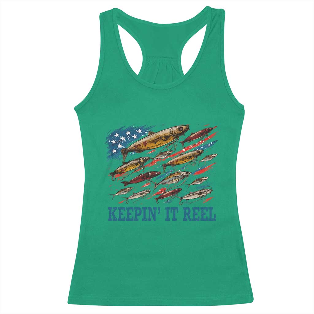 Funny Fisherman Keepin It Reel Racerback Tank Top Fishing Lure American Flag Bass Fishing - Wonder Print Shop