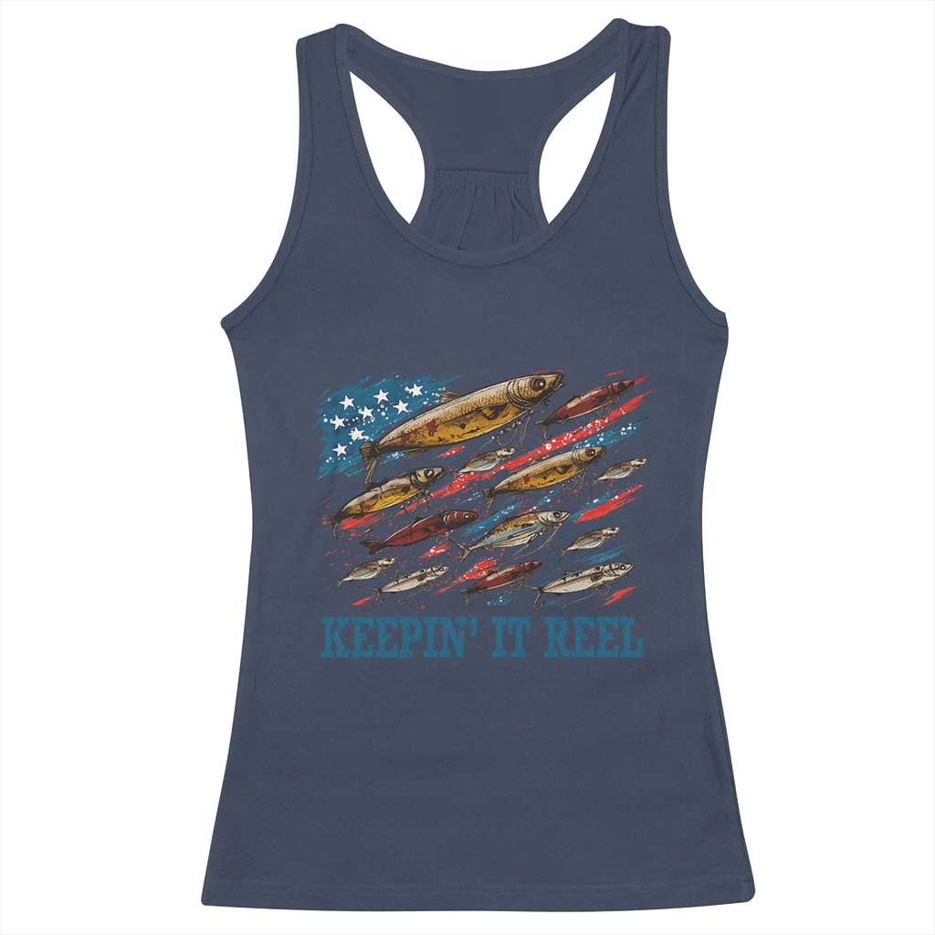 Funny Fisherman Keepin It Reel Racerback Tank Top Fishing Lure American Flag Bass Fishing - Wonder Print Shop
