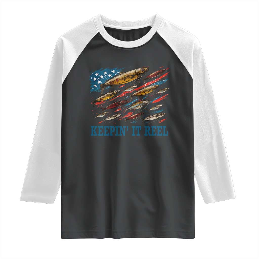 Funny Fisherman Keepin It Reel Raglan Shirt Fishing Lure American Flag Bass Fishing - Wonder Print Shop
