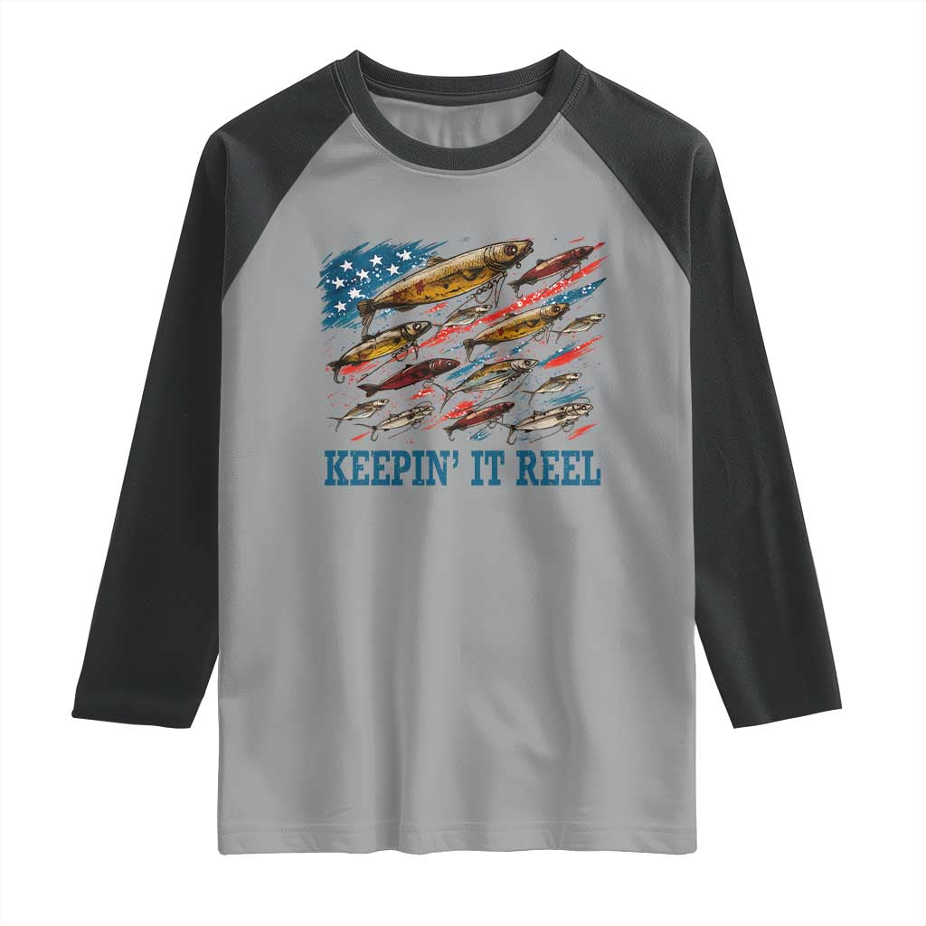 Funny Fisherman Keepin It Reel Raglan Shirt Fishing Lure American Flag Bass Fishing - Wonder Print Shop