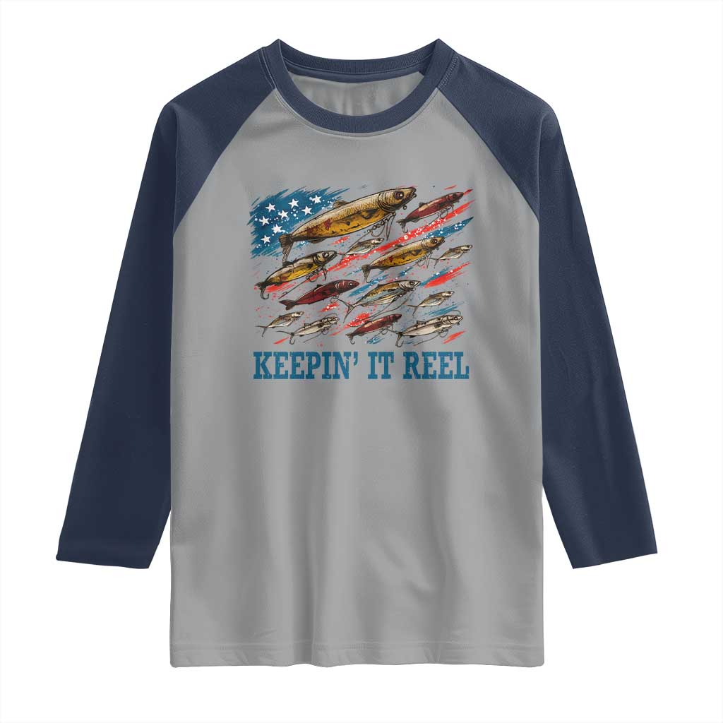 Funny Fisherman Keepin It Reel Raglan Shirt Fishing Lure American Flag Bass Fishing - Wonder Print Shop