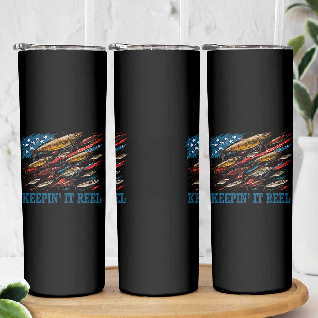 Funny Fisherman Keepin It Reel Skinny Tumbler Fishing Lure American Flag Bass Fishing - Wonder Print Shop