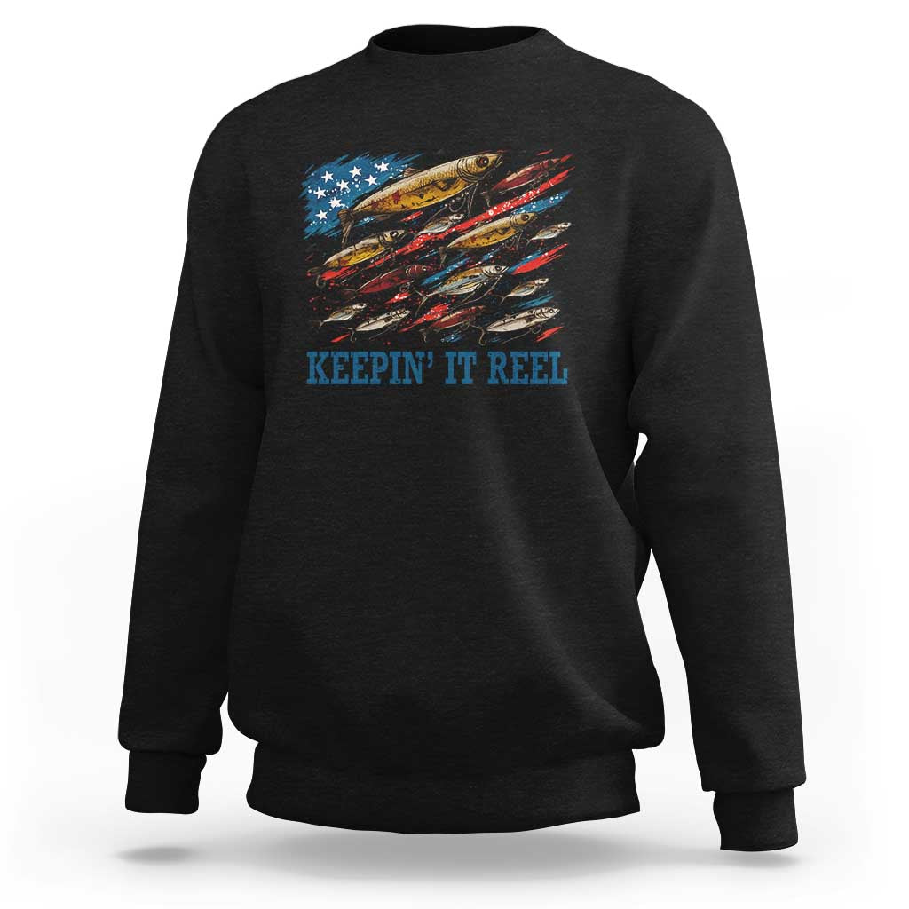 Funny Fisherman Keepin It Reel Sweatshirt Fishing Lure American Flag Bass Fishing - Wonder Print Shop