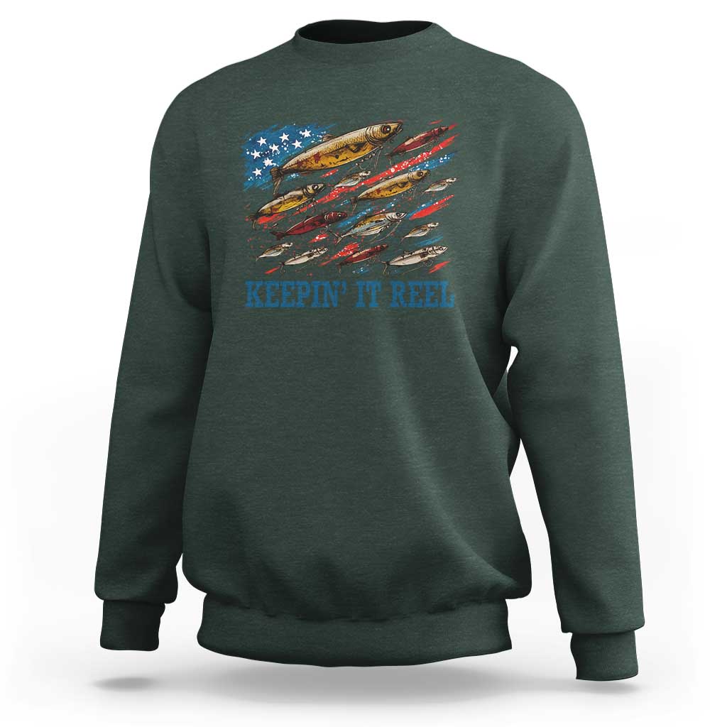 Funny Fisherman Keepin It Reel Sweatshirt Fishing Lure American Flag Bass Fishing - Wonder Print Shop