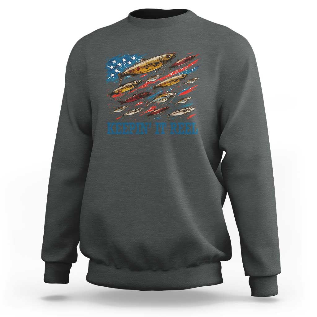 Funny Fisherman Keepin It Reel Sweatshirt Fishing Lure American Flag Bass Fishing - Wonder Print Shop