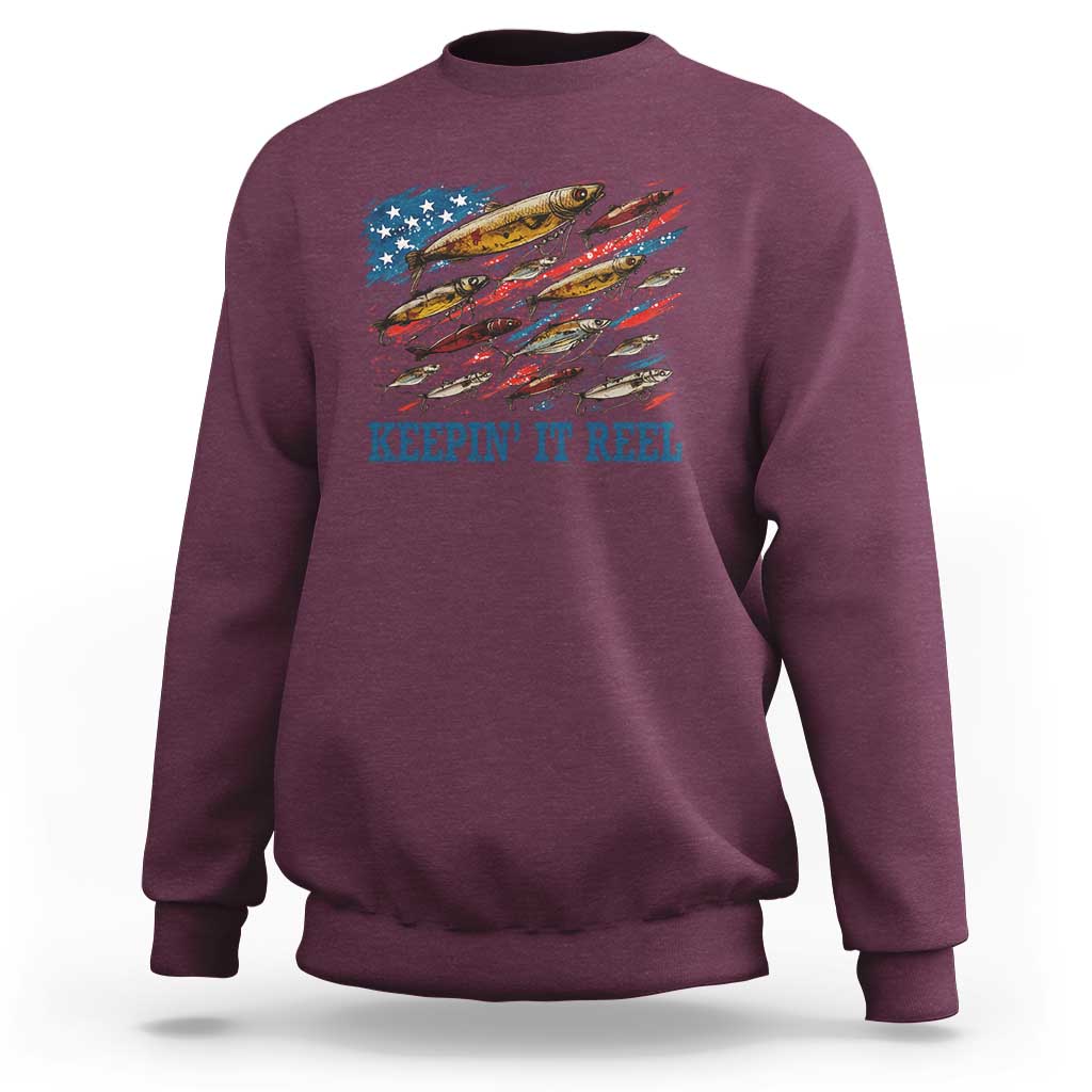 Funny Fisherman Keepin It Reel Sweatshirt Fishing Lure American Flag Bass Fishing - Wonder Print Shop