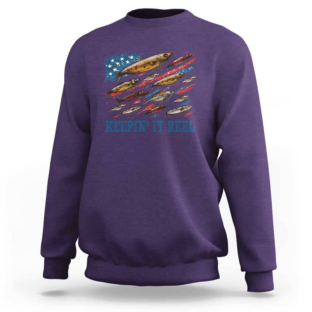 Funny Fisherman Keepin It Reel Sweatshirt Fishing Lure American Flag Bass Fishing - Wonder Print Shop