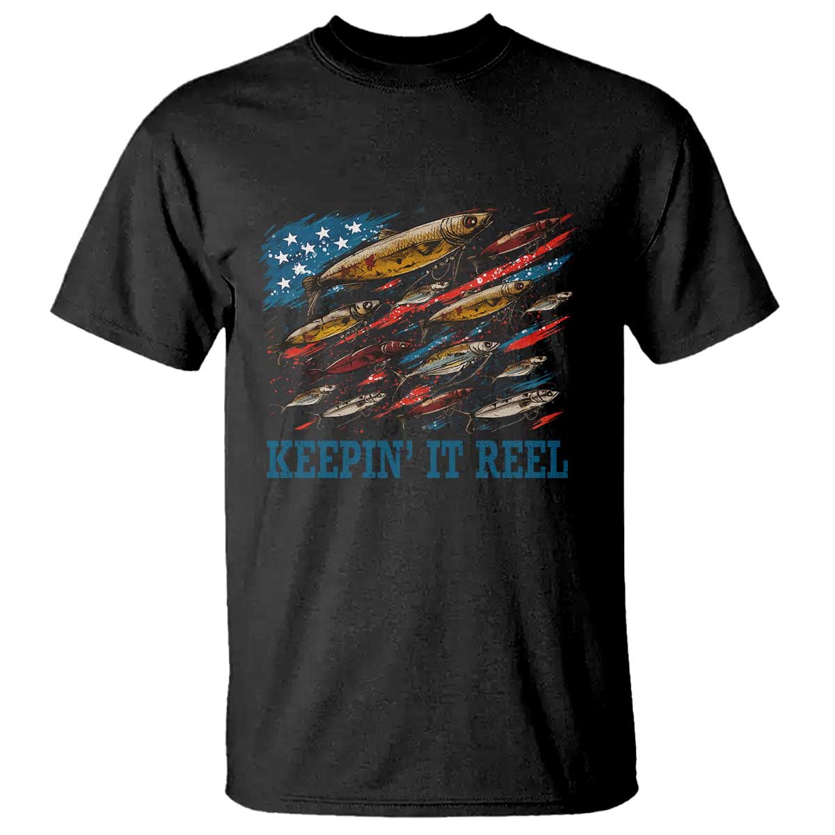 Funny Fisherman Keepin It Reel T Shirt Fishing Lure American Flag Bass Fishing - Wonder Print Shop