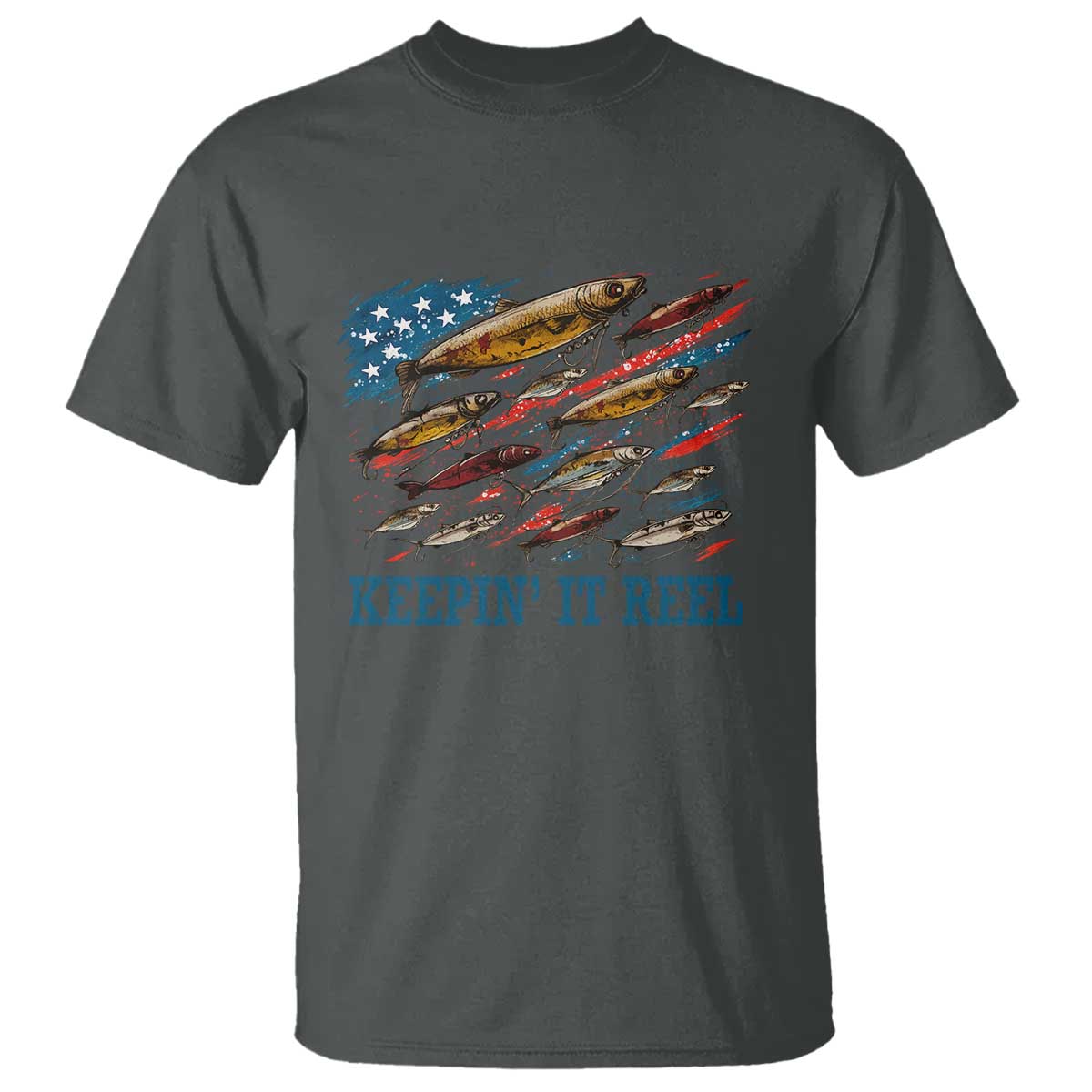 Funny Fisherman Keepin It Reel T Shirt Fishing Lure American Flag Bass Fishing - Wonder Print Shop
