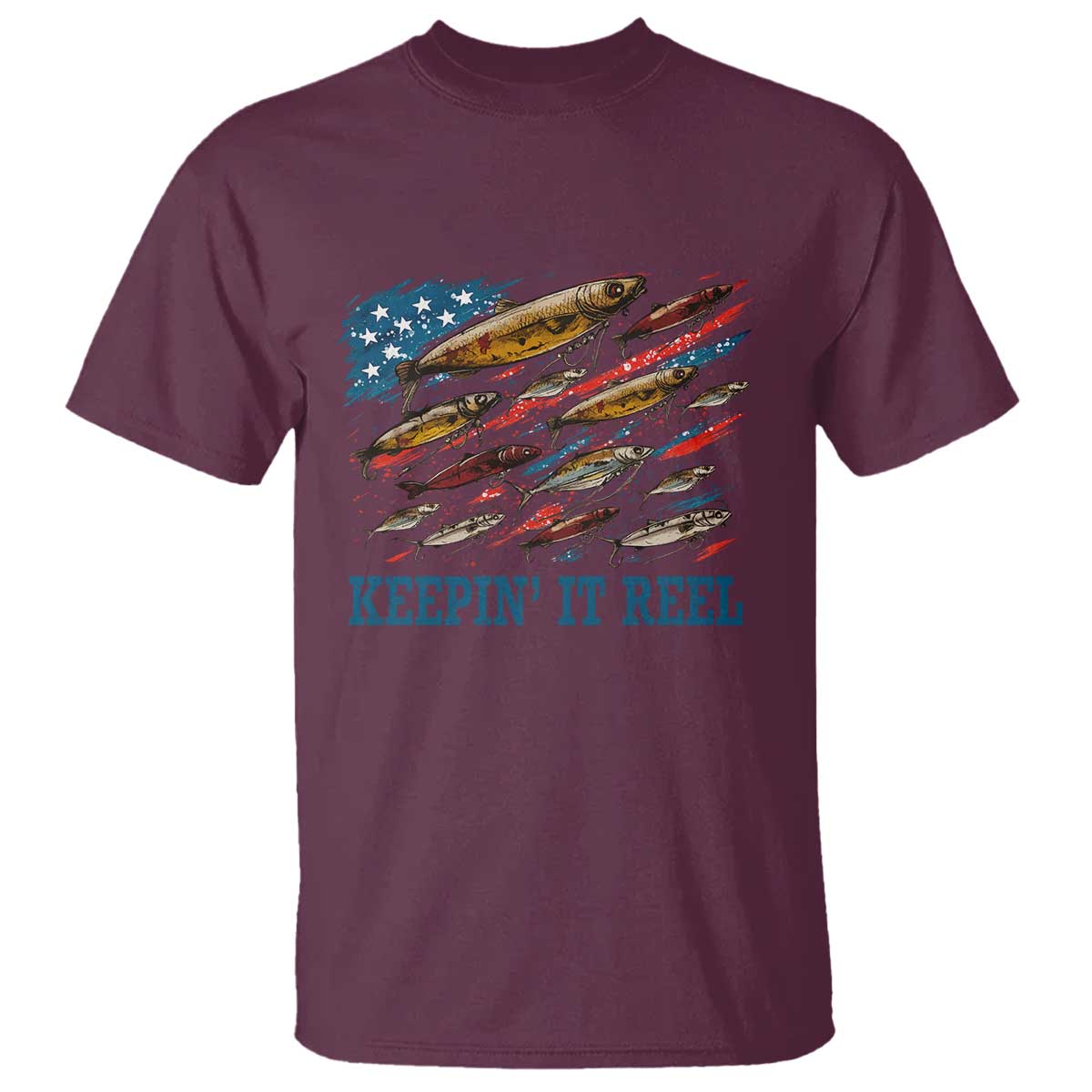 Funny Fisherman Keepin It Reel T Shirt Fishing Lure American Flag Bass Fishing - Wonder Print Shop